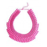 Neon Pink Stone Tiered Chain Bib Necklace